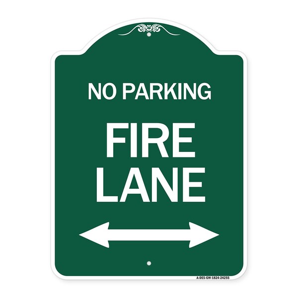 Colorado Fire Lane W/ Bidirectional Arrow, Green & White Aluminum Sign, 18" x 24", GW-1824-24255